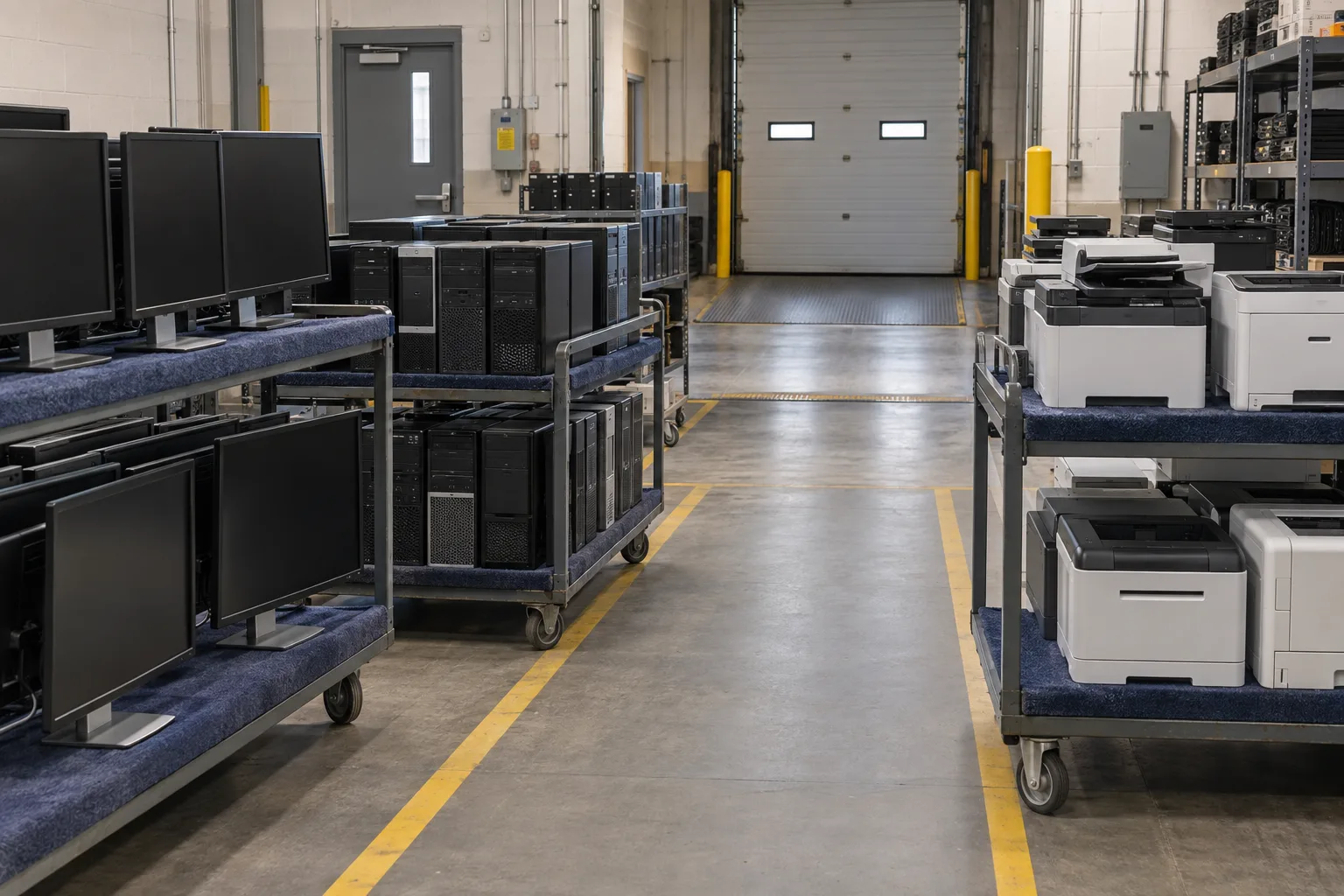 Commercial e-waste removal items staged and reviewed